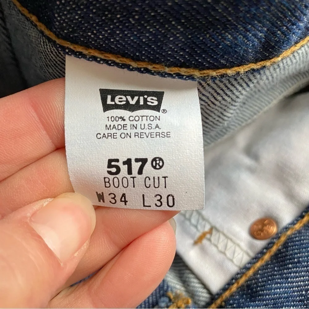 Vintage Levi’s 517 Bootcut Jeans Rigid Dark Wash Denim 90s Retro Hemmed Mens 34‎